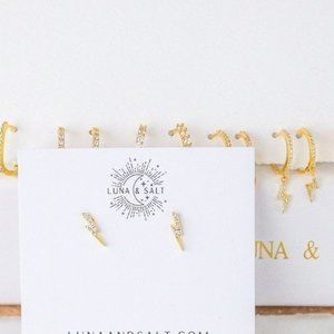 Cubic Zirconia Lightening Bolt Stud Earrings Gold 925 Sterling Silver Lightening